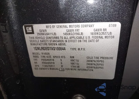 2010 Chevrolet Traverse Lt z USA, uszkodzony, nr VIN 1GNLRGED7AS100844